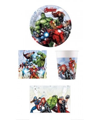 COORDINATO AVENGERS  PIATTI,BICCHIERI, TOVAGLIOLI E TOVAGLIA