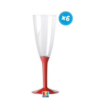 6 FLUTE CRYSTAL CON BASE ROSSA