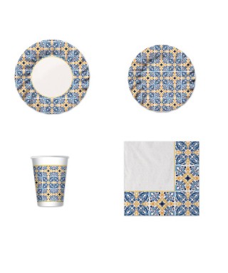 COORDINATO POSITANO PIATTO GRANDE PICCOLO BICCHIERE TOVAGLIOLI