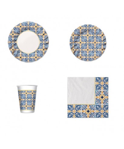 COORDINATO POSITANO PIATTO GRANDE PICCOLO BICCHIERE TOVAGLIOLI