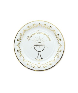 8 Piatti Ø 18 cm Prima Comunione Gold Metal