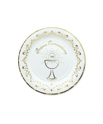 8 Piatti Ø 18 cm Prima Comunione Gold Metal