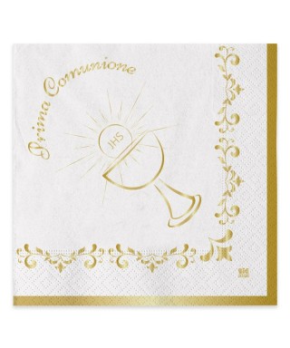 20 Tovaglioli 33 x 33 cm Prima Comunione Gold Metal